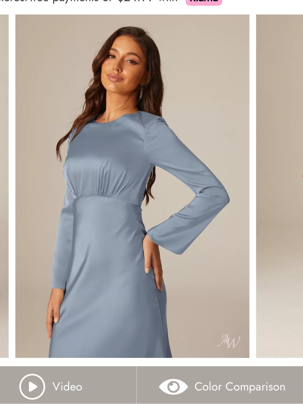 Satin Long Sleeve A-Line Dress in Dusty Blue